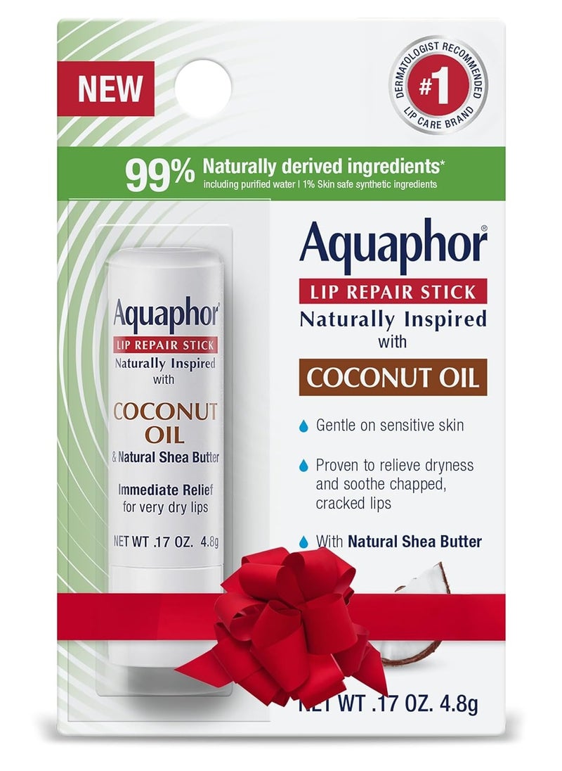 Aquaphor Naturally Inspired Lip Repair Stick with Coconut Oil and Shea Butter, Hydrating Lip Balm Stick Immediately Relieves Dryness and Soothes Chapped Lips, Holiday Gifts for Self Care 0.17 Oz Stick