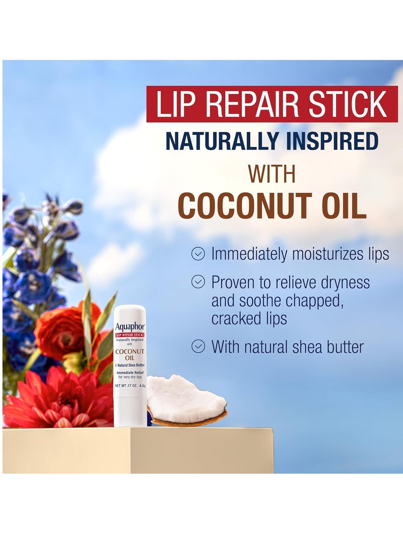 Aquaphor Naturally Inspired Lip Repair Stick with Coconut Oil and Shea Butter, Hydrating Lip Balm Stick Immediately Relieves Dryness and Soothes Chapped Lips, Holiday Gifts for Self Care 0.17 Oz Stick