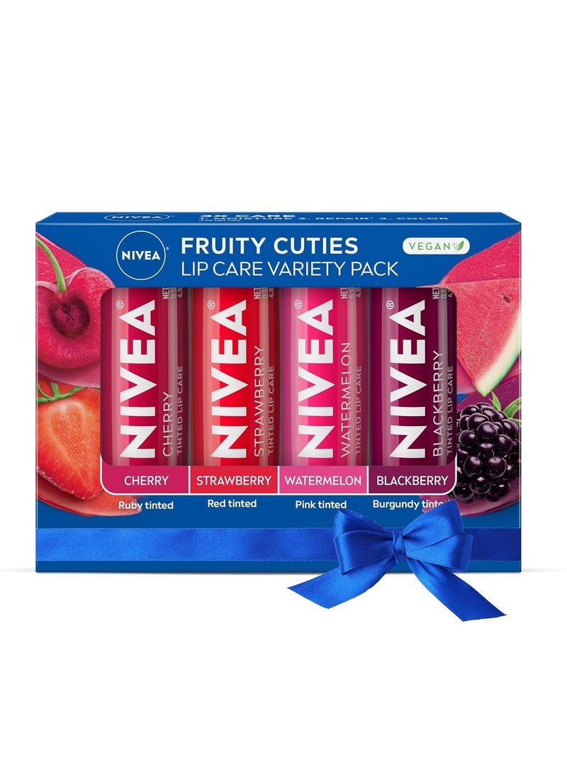 NIVEA Lip Care, Fruit Lip Balm Variety Pack, Tinted Lip Balm, 0.17 Oz, Pack of 4