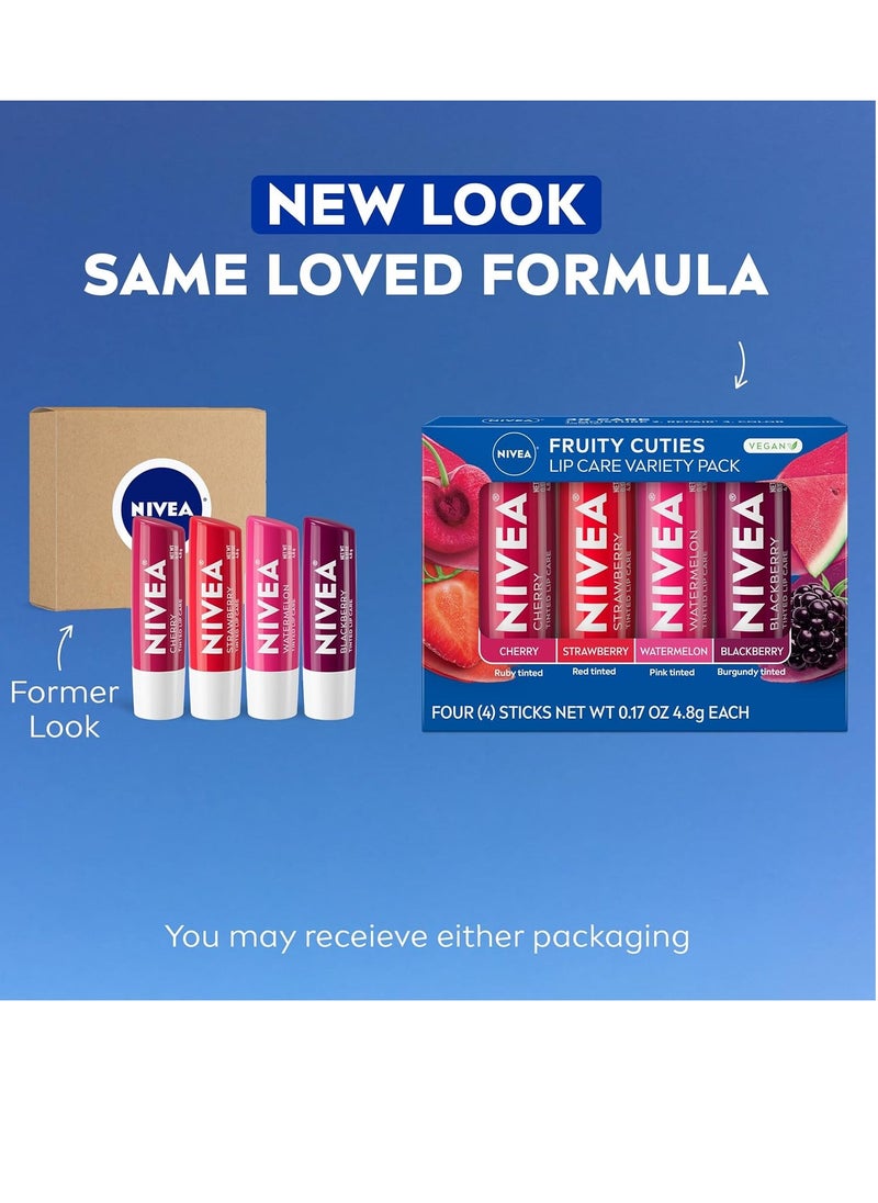 NIVEA Lip Care, Fruit Lip Balm Variety Pack, Tinted Lip Balm, 0.17 Oz, Pack of 4