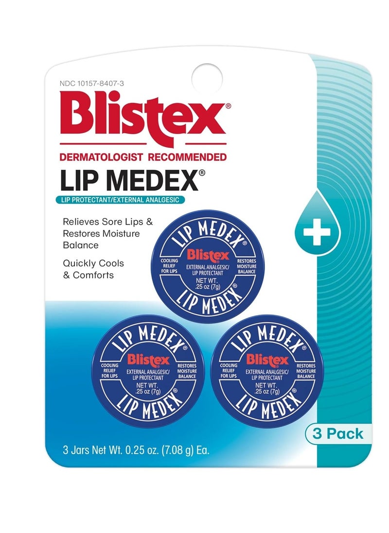 Blistex Lip Medex 0.25 oz. 3-count Medicated Lip Balm & Cooling Lip Care, Lip Moisturizer for Dry Cracked Lips, Fast Relief for Sore Lips,