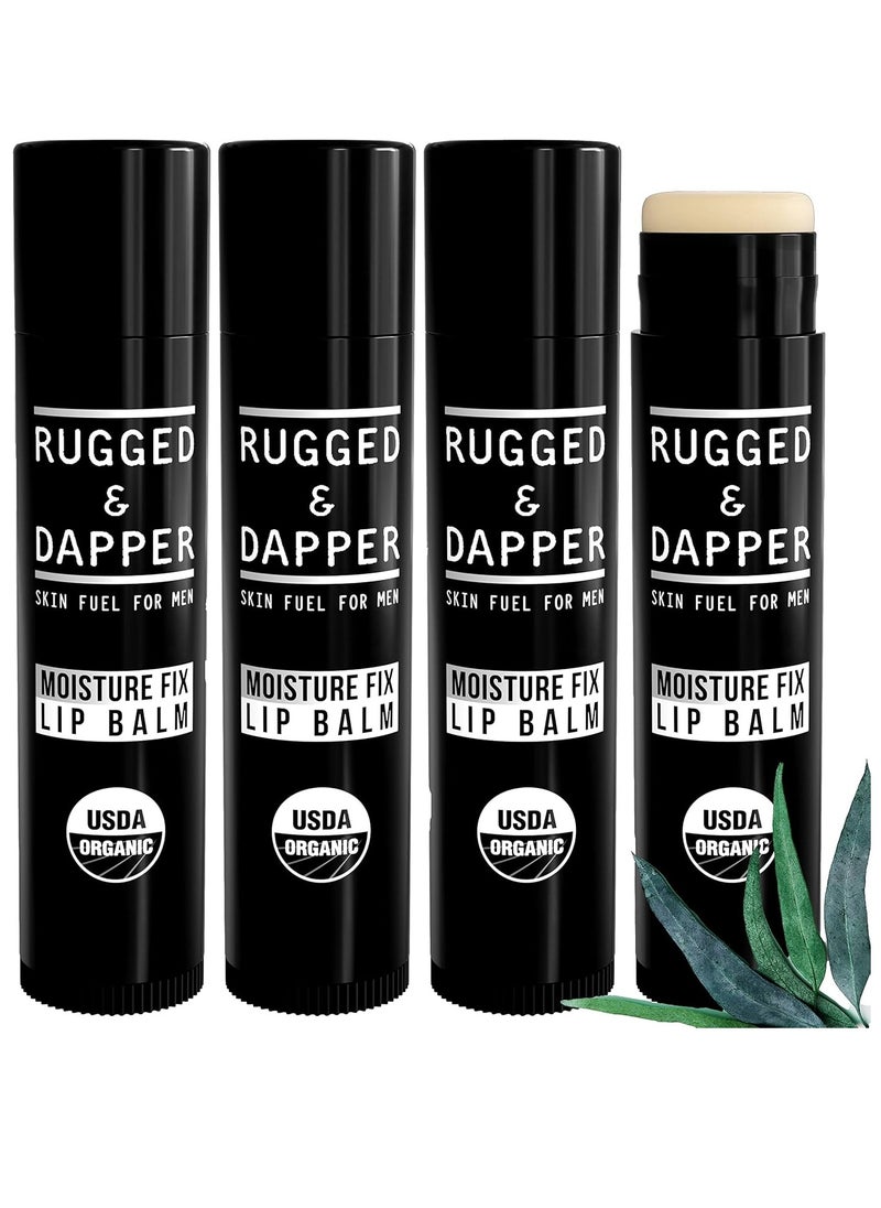 RUGGED & DAPPER Lip Balm for Men | Certified Organic + Natural Ingredients | 4-Pack Set Protects Dry + Chapped Lips