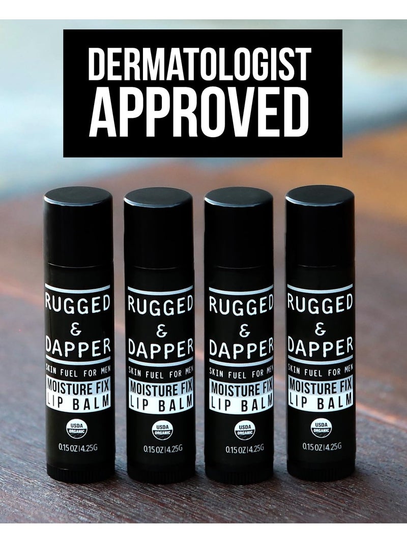 RUGGED & DAPPER Lip Balm for Men | Certified Organic + Natural Ingredients | 4-Pack Set Protects Dry + Chapped Lips