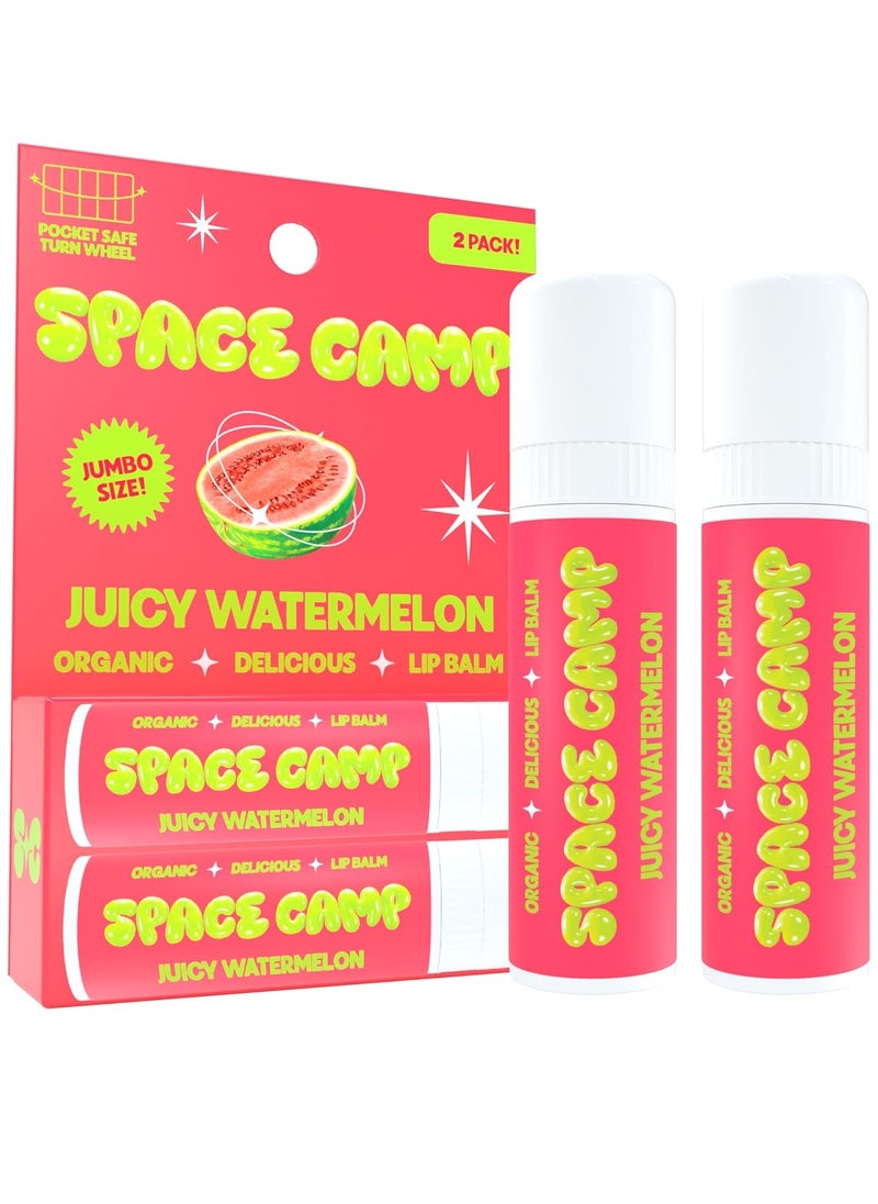 Space Camp Wellness Jumbo Lip Balm - Juicy Watermelon Organic Flavored Balm (2 Pack)