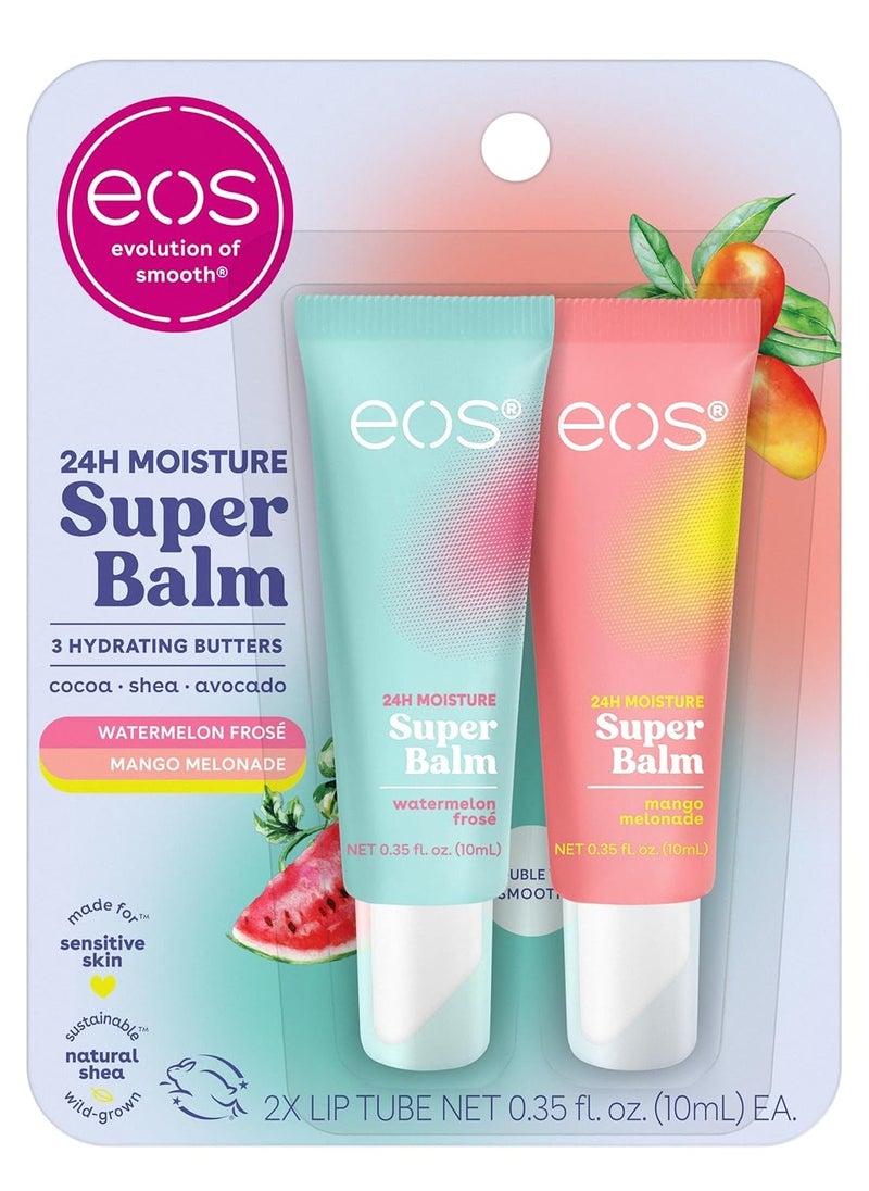 eos 24H Moisture Super Balm- Watermelon Frosé & Mango Melonade, Lip Mask, Day or Night Lip Treatment, Made for Sensitive Skin, 0.35 fl oz, 2-Pack