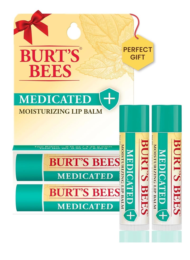 Burt's Bees Lip Balm Stocking Stuffers, Moisturizing Lip Care Christmas Gifts for Dry Chapped Lips, Medicated with Menthol & Eucalyptus, 100% Natural (2-Pack)