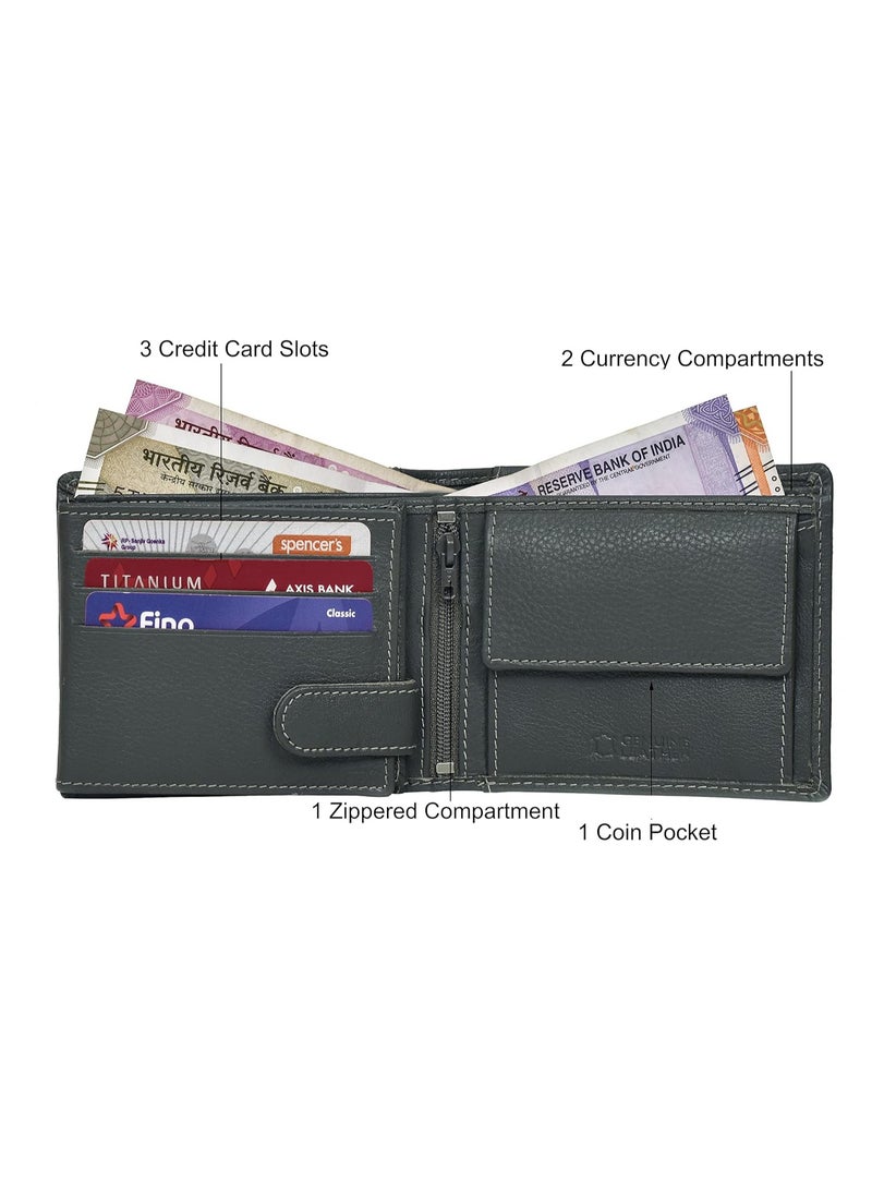 URBAN FOREST Oliver Grey Leather Wallet for Men - Packed in Premium Wooden Box for Festive Gifting