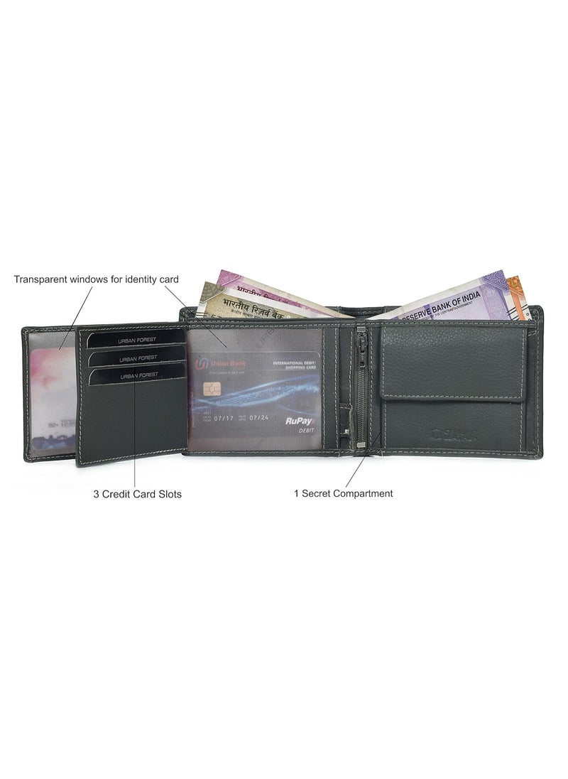 URBAN FOREST Oliver Grey Leather Wallet for Men - Packed in Premium Wooden Box for Festive Gifting