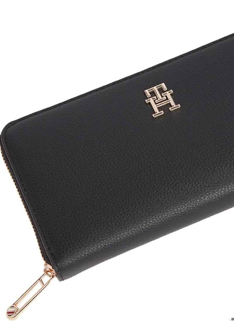 Women's Logotape Zip Around Wallet - Polyester Blend, Black