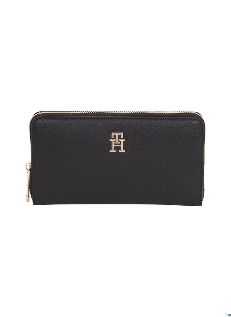 Women's Logotape Zip Around Wallet - Polyester Blend, Black