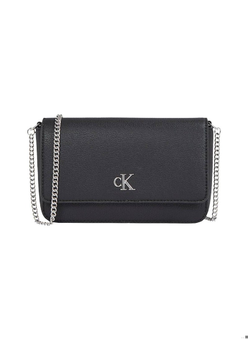 Women's Minimal Monogram Long Wallet - Polyester Blend, Black