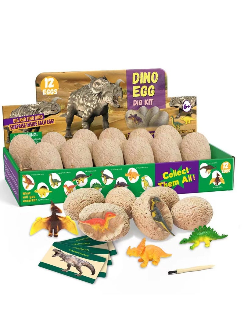 12 Pcs Dinosaur Eggs Excavation Kit for Kids Ages 6+ Years, Archaeology Science Paleontology Educational Party Gifts for Boys Girls