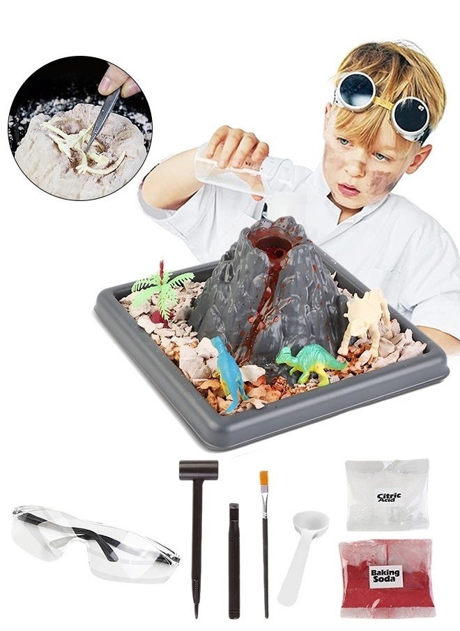 3-In-1 Scientific Experiment Kits STEM Activities Educational Toys for Kids, Archaeological Excavation Toy, Erupting Volcano Science Kit and Scene Construction 3-In-1 Kits