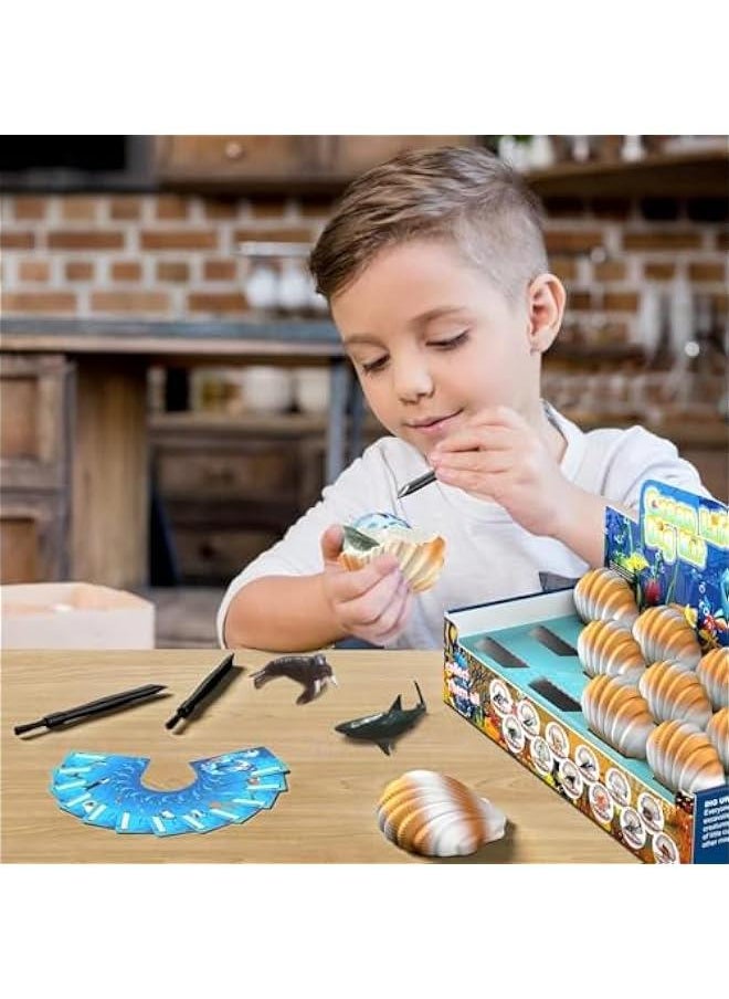 Ocean Animals Dig Kit - Party Favors for Kids Seashell Dig Bricks, Exploring 12 Sea Animal Toys Set, Ocean Life Excavation Science Kit for Fun Good Education  Gift for Kids Boys Girls