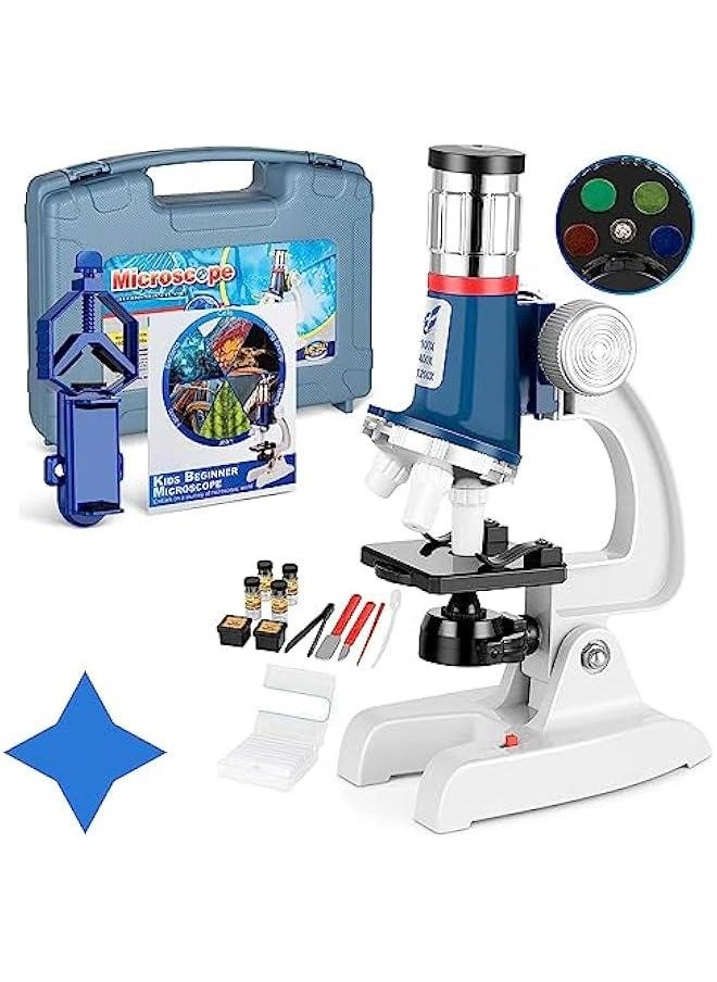 Microscope Kit for Kids, 100X-1200X Kids Microscope with Metal Body Microscope, Carrying Box, LED Light, Science Experiments Kit Toys for Kids 3-5 6 7 8 9 10  Birthday Gift