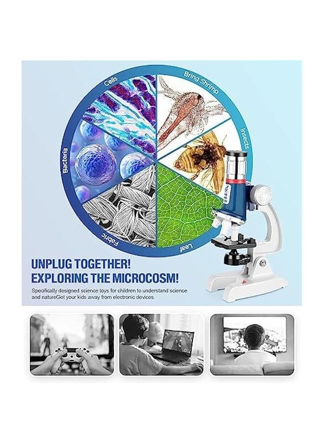 Microscope Kit for Kids, 100X-1200X Kids Microscope with Metal Body Microscope, Carrying Box, LED Light, Science Experiments Kit Toys for Kids 3-5 6 7 8 9 10  Birthday Gift