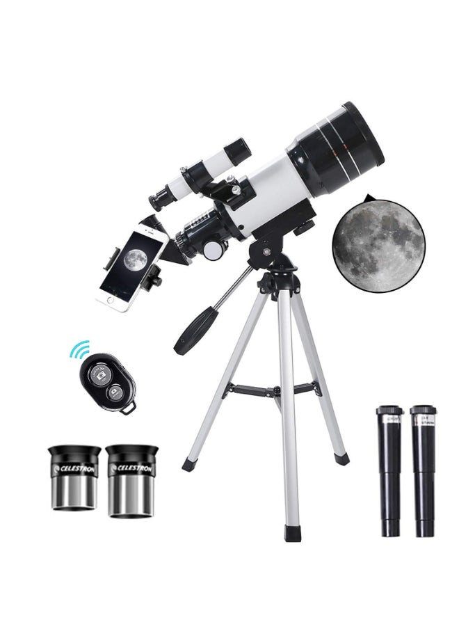 70mm Aperture Refracting Telescope with 500mm Focal Length – Lightweight Design with Accessories for Stargazing and Exploration