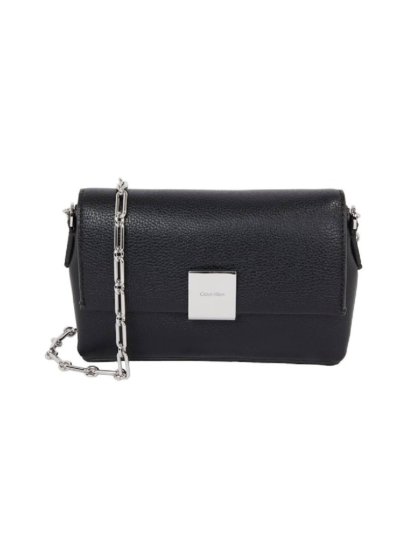 Women's Ck Plaque Crossbody Bag - Faux Leather, Black