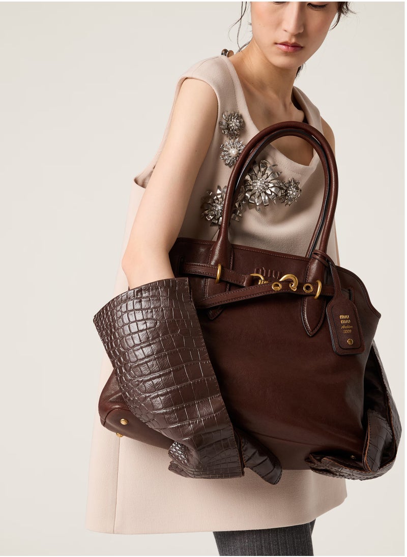 MIU Aventure nappa leather bag,High-Capacity Multi-Purpose Tote Bag for Women - Perfect for Work, Shopping, and Travel