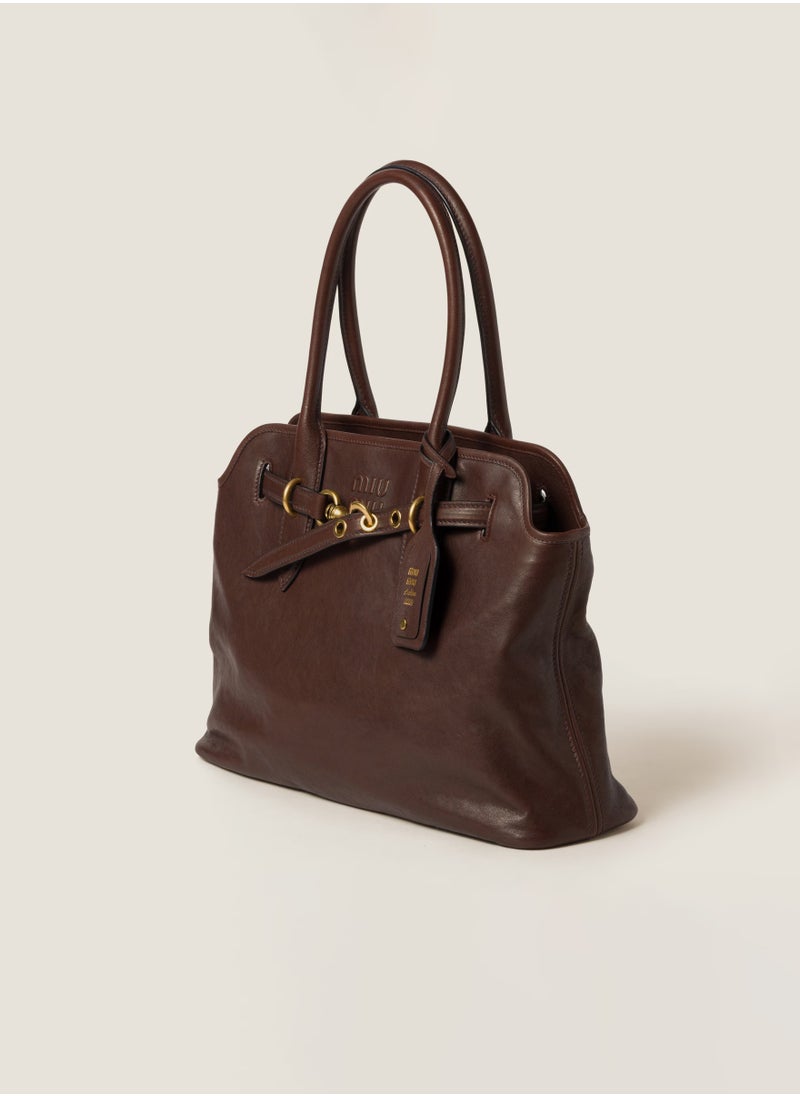 MIU Aventure nappa leather bag,High-Capacity Multi-Purpose Tote Bag for Women - Perfect for Work, Shopping, and Travel