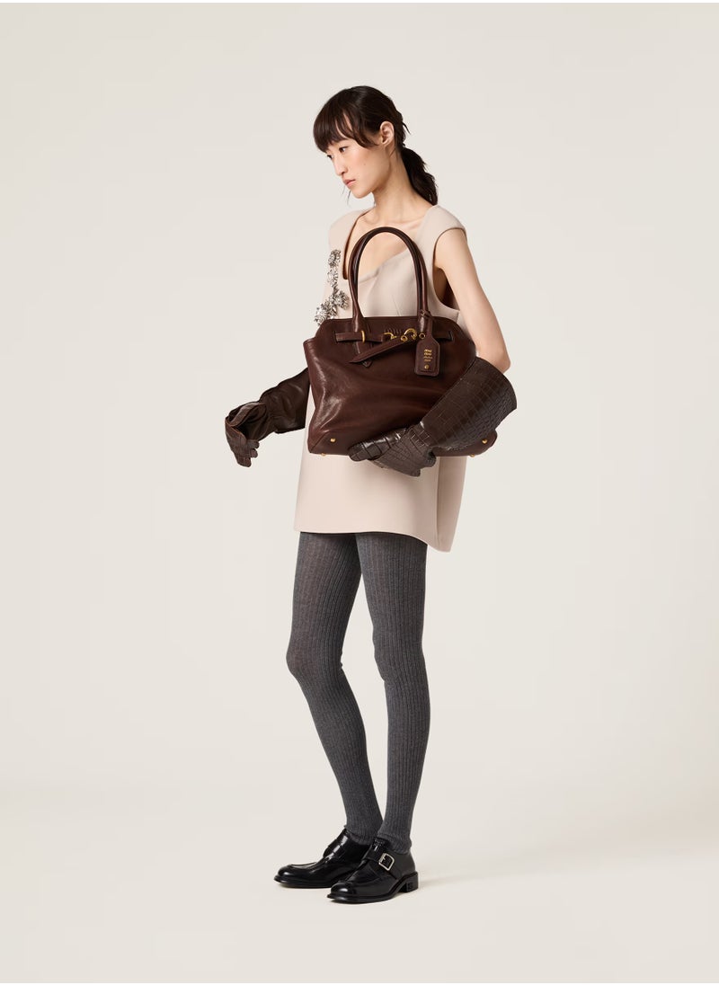 MIU Aventure nappa leather bag,High-Capacity Multi-Purpose Tote Bag for Women - Perfect for Work, Shopping, and Travel