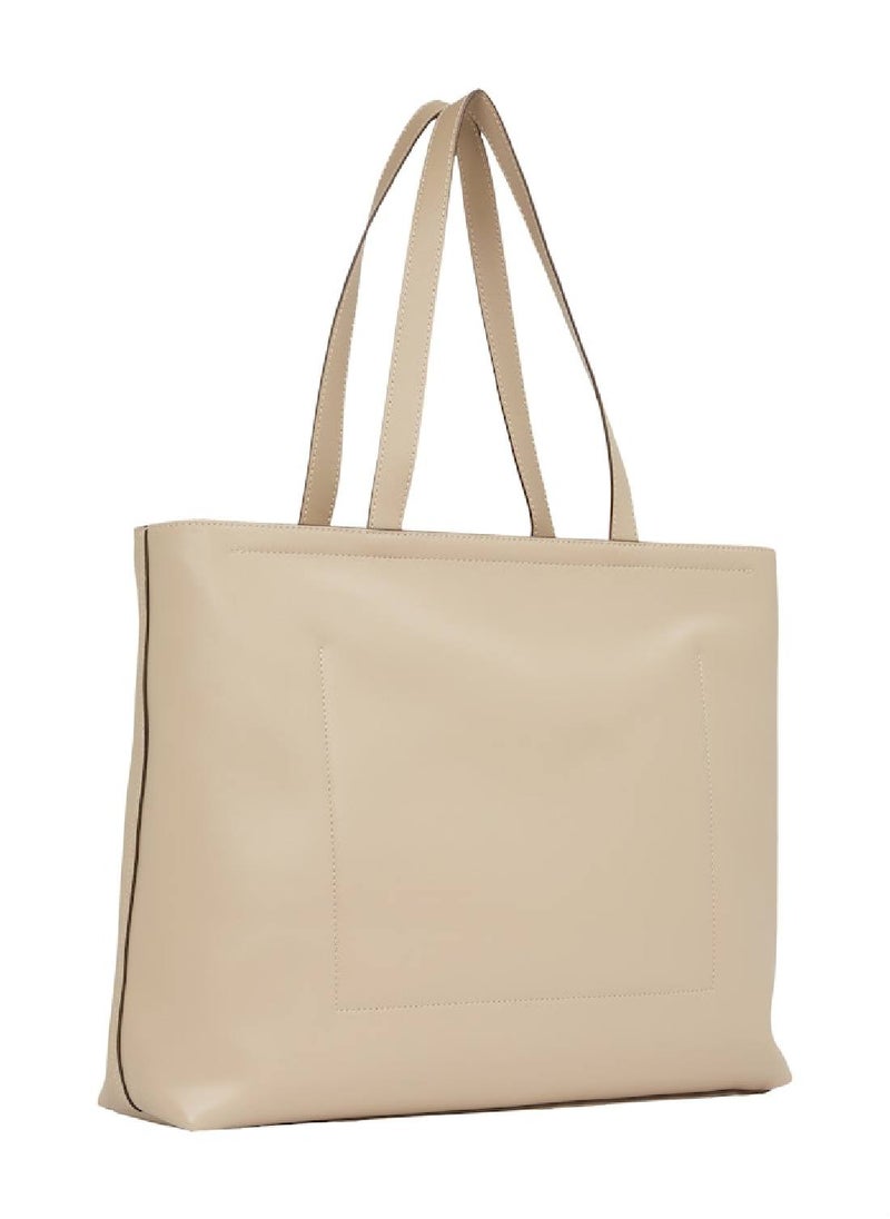 Women's Sculpted Slim Tote Bag - Faux Leather, Beige