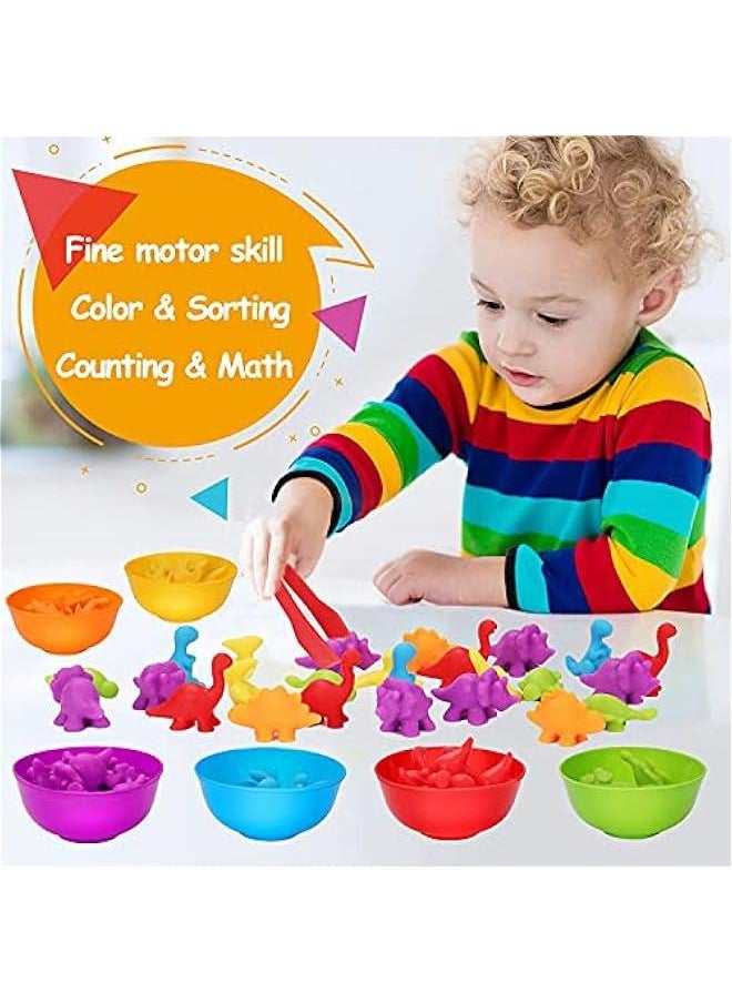 Counting Dinosaur Toys Matching Games with Sorting Bowls,Preschool Learning for Math, Educational Montessori  Toy Sets for Kids Aged 3+ Years Old Boys Girls (Dinosaurs)