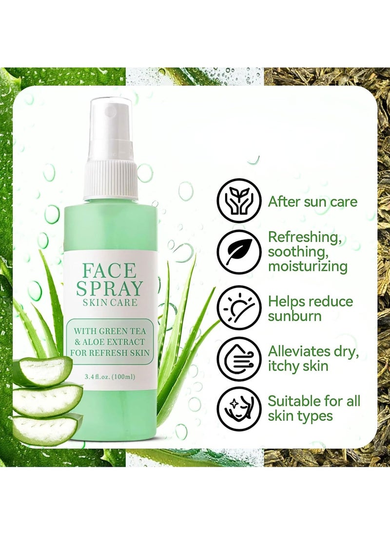 Facial Spray, Green Tea Aloe Facial Toner Mist, All Natural Pore Minimizer, Calming Skin Treatment, Hydrating Soothing, Skin Treatment for Sensitive, Refreshing, Dry & Combination Types