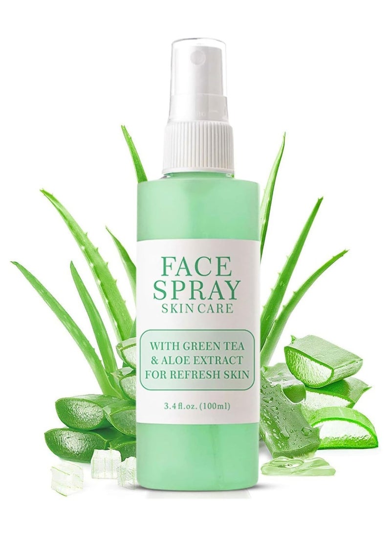 Facial Spray, Green Tea Aloe Facial Toner Mist, All Natural Pore Minimizer, Calming Skin Treatment, Hydrating Soothing, Skin Treatment for Sensitive, Refreshing, Dry & Combination Types