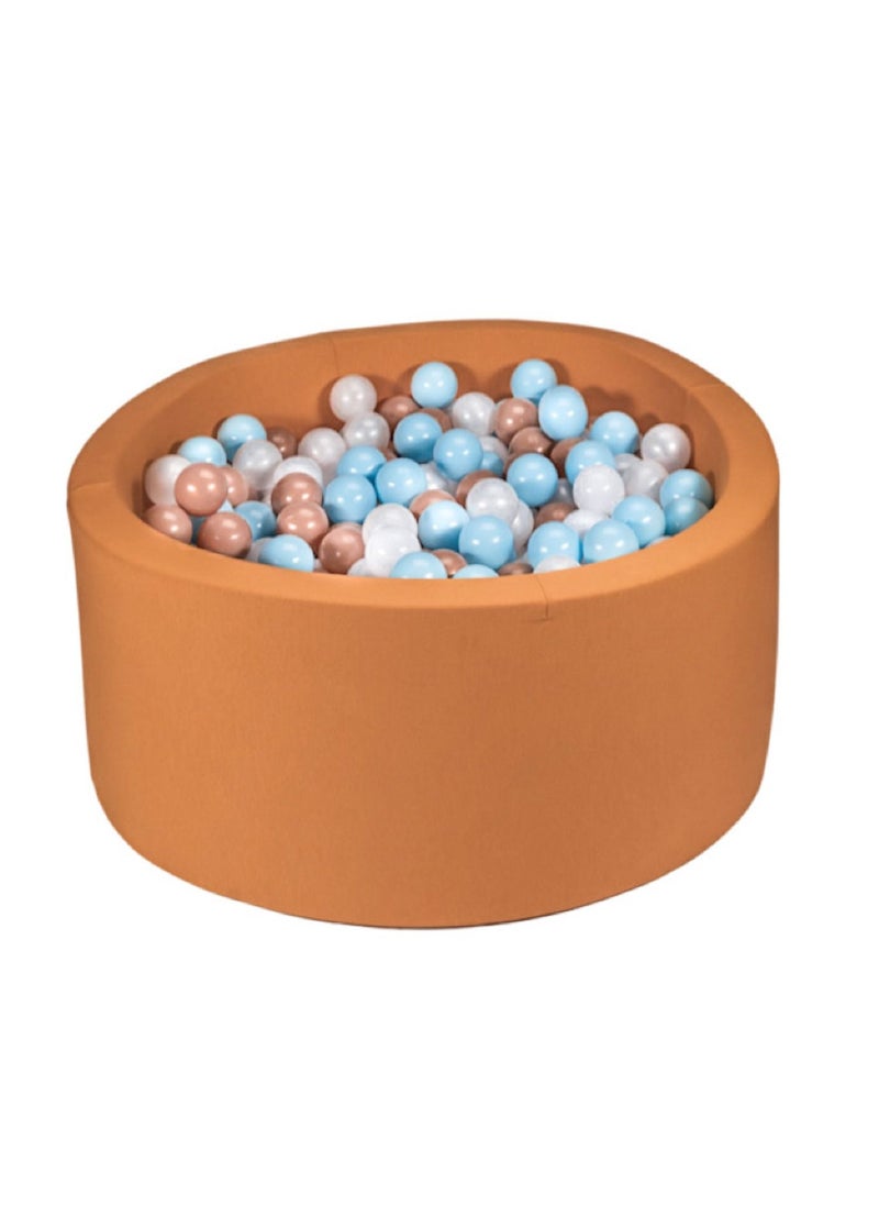 Round ballpit Ezzro 100x40 saddle brown with 600 balls (baby blue, golden, pearl, white)