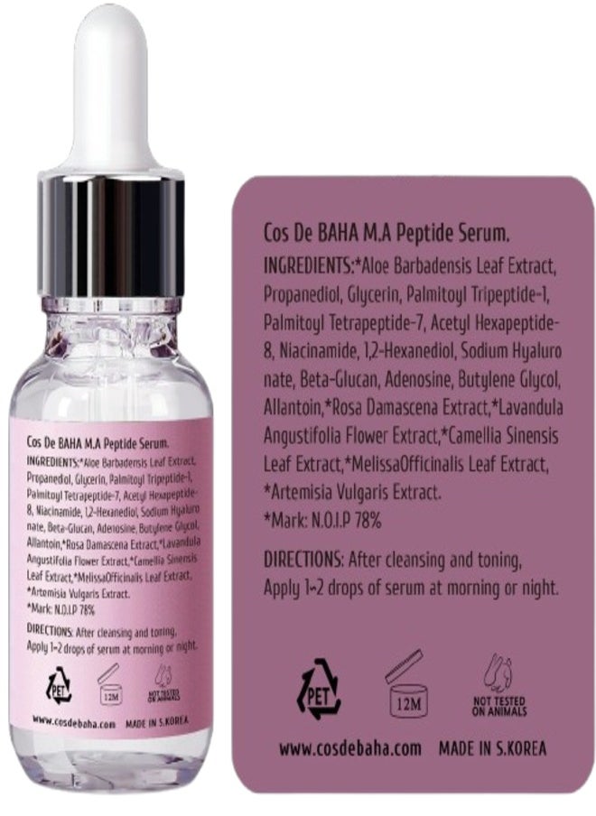 Cos De BAHA Peptide Complex Facial Serum with Matrixyl 3000 & Argireline - Anti Aging & Wrinkles - Heals and Repairs Skin (30ml)