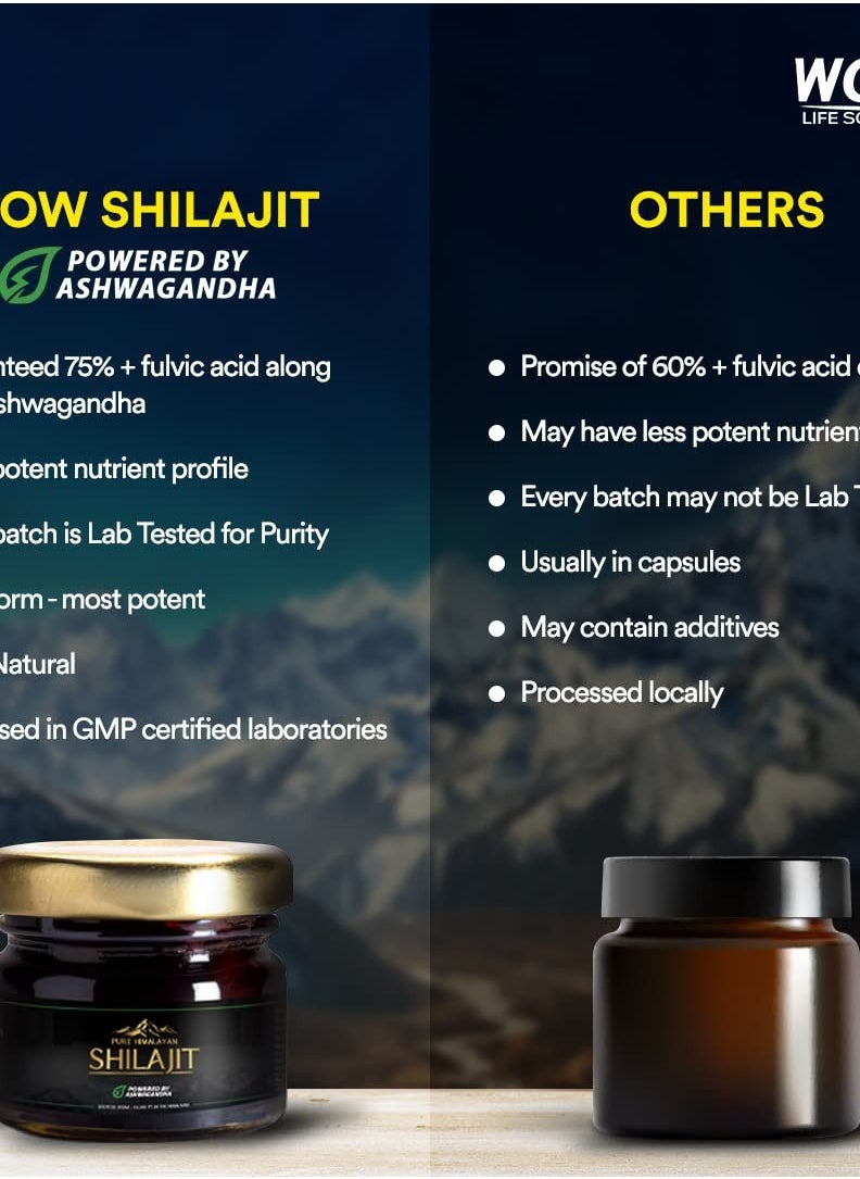 WOW Life Science Pure Himalayan Shilajit/Shilajeet Resin Powered by Ashwagandha - 20g | Guaranteed 75%+ Fulvic Acid | Enhance Strength, Stamina &...