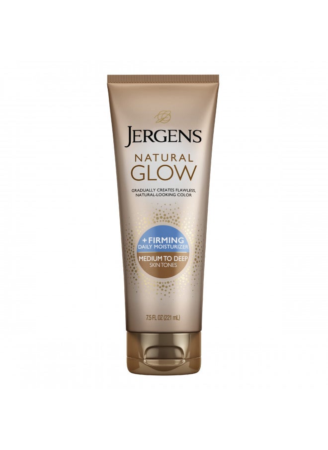 Jergens Natural Glow +FIRMING Body Lotion, Medium to Deep Skin Tone, 7.5 Fl Oz Sunless Tanning Daily Moisturizer, featuring Collagen and Elastin, Helps to Visibly Reduce Cellulite