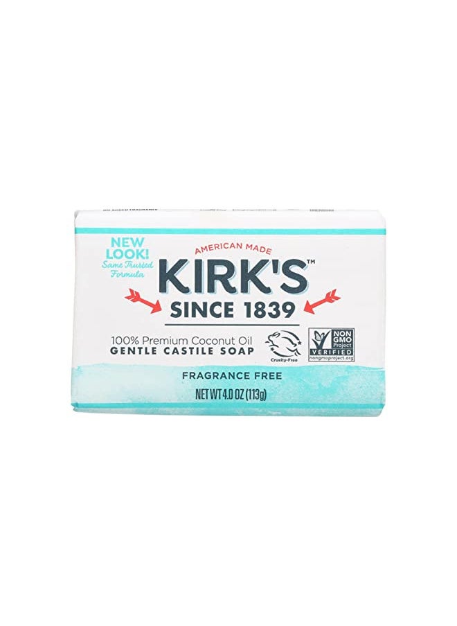 Kirk's Natural Original Coco Castile Soap Fragrance Free, 4 Ounce (Packaging may Vary)