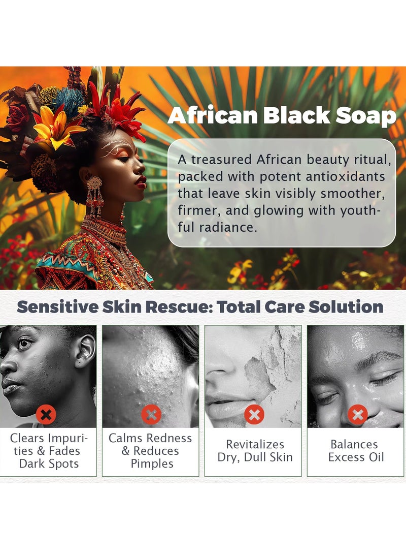 100g African Black Soap for Face and Body Wash with Shea Butter Fade Dark Spots and Acne Spots Anti Aging Hydrates Balance Oily Skin 100% Raw Organic Unrefined and Handmade African Black Soap