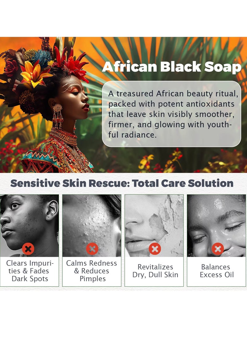 100g African Black Soap for Face and Body Wash with Shea Butter Fade Dark Spots and Acne Spots Anti Aging Hydrates Balance Oily Skin 100% Raw Organic Unrefined and Handmade African Black Soap