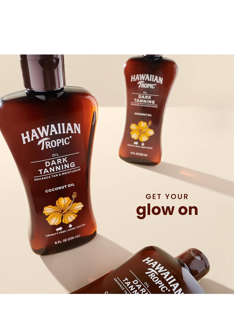 Hawaiian Tropic Dark Tanning Oil, 8oz | Moisturizing Body Oil, Tan Enhancer, Cocoa Butter Oil, Coconut Oil for Skin, Oxybenzone Free, 8oz each Twin Pack