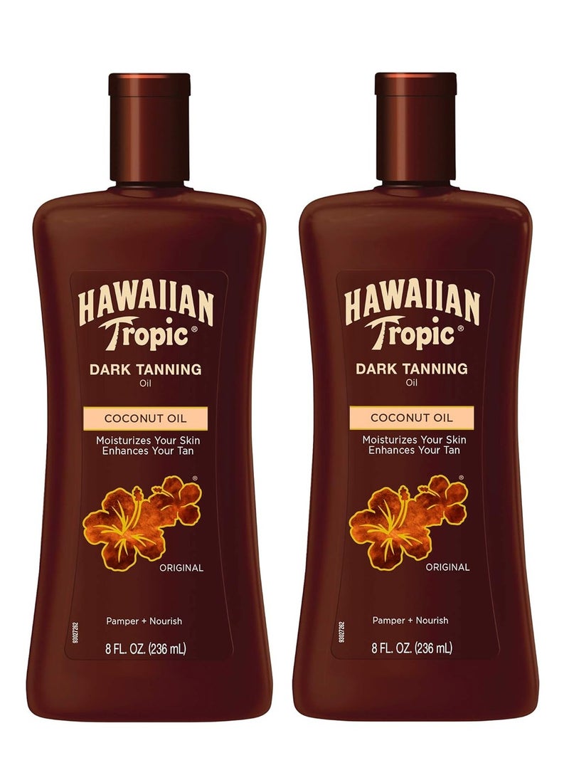 Hawaiian Tropic Dark Tanning Oil, 8oz | Moisturizing Body Oil, Tan Enhancer, Cocoa Butter Oil, Coconut Oil for Skin, Oxybenzone Free, 8oz each Twin Pack