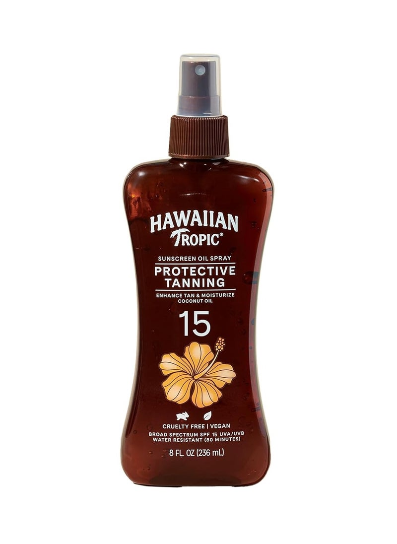 Hawaiian Tropic Protective Tanning Oil Spray Sunscreen SPF 15, 8oz | Tanning Sunscreen, Tanning Oil with SPF, Moisturizing Body Oil, Hawaiian Tropic Oil, Oxybenzone Free Outdoor Tanning Oil, 8oz