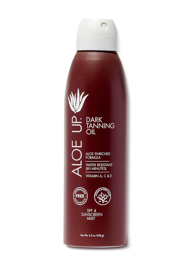 Aloe Up SPF 4 Dark Tanning Oil - Body and Face Tanning Continuous Spray for Outdoor Sun - With Sunscreen, Pure Aloe Vera, and Natural Oils - Dries Clear - Reef Friendly - Fresh Tropical Scent - 6 Oz