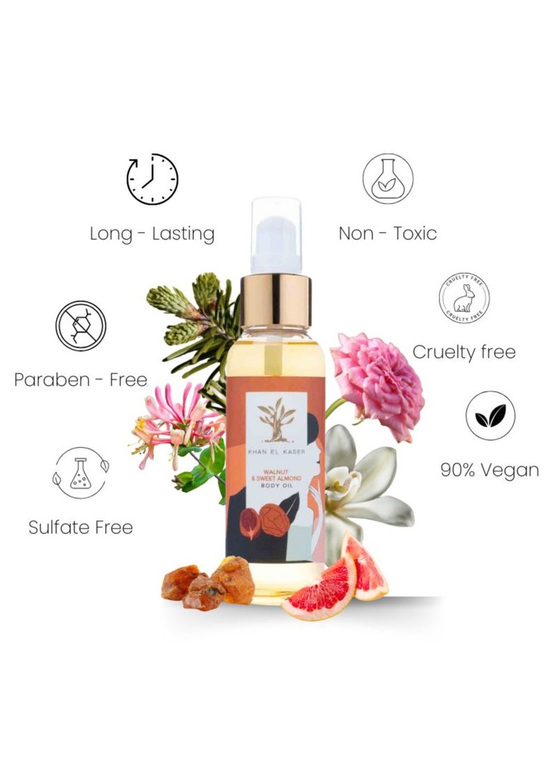 Body Oil - Walnut and Sweet Almond | Touch of Golden Dust Sunnamusk Perfume | Deep Hydration, Skin Nourishment, and Long-Lasting Fragrance | Smooth, Glowing Skin | Natural Ingredients | 100ml