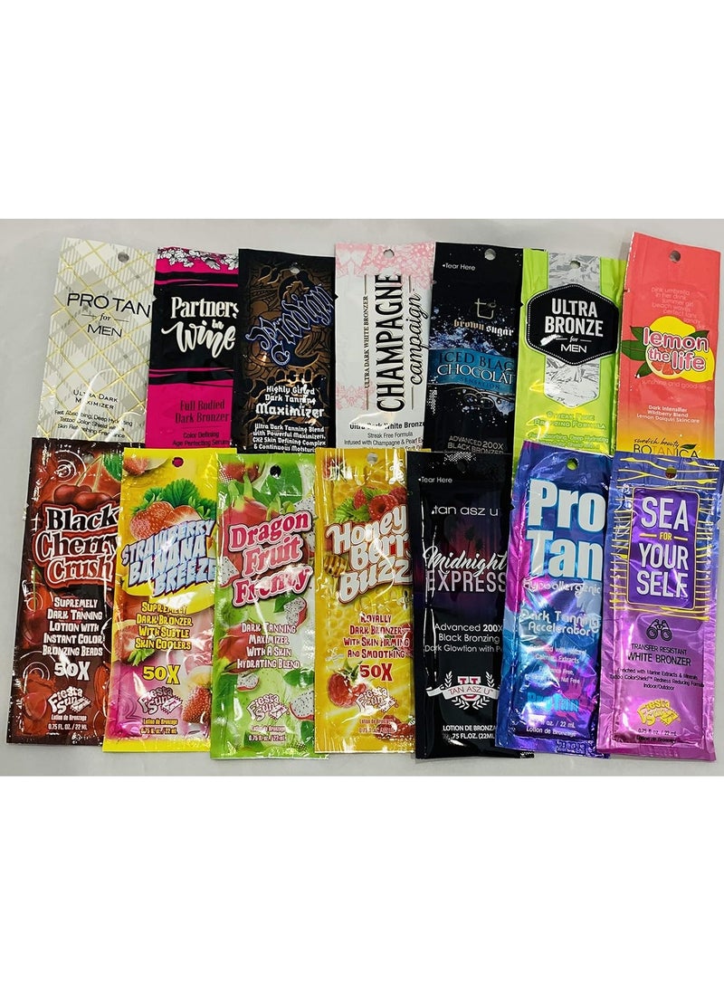 10 NEW ASSORTED INDOOR TANNING BED LOTION, Gluten Free PACKETS SAMPLES PACKETTES for Medium Deep