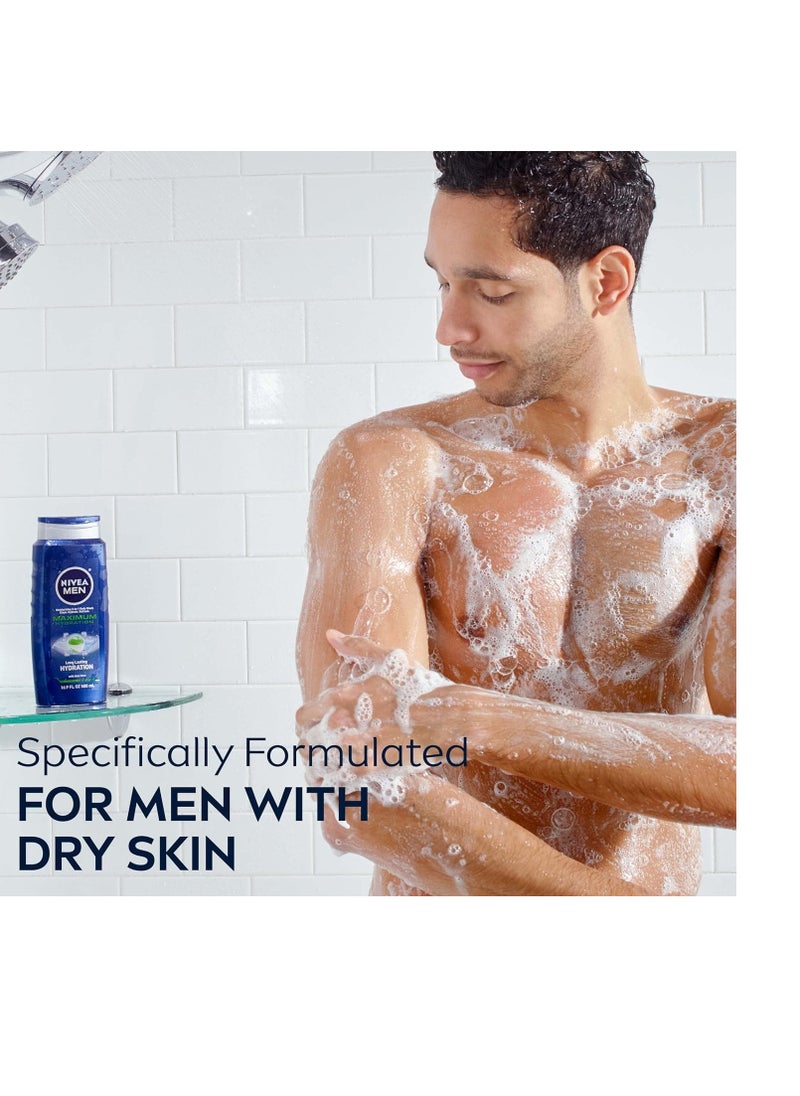 NIVEA MEN Maximum Hydration Body Wash with Aloe Vera, Long-Lasting Hydrating Body Wash for Men, 3 Pack of 16.9 Fl Oz Bottles