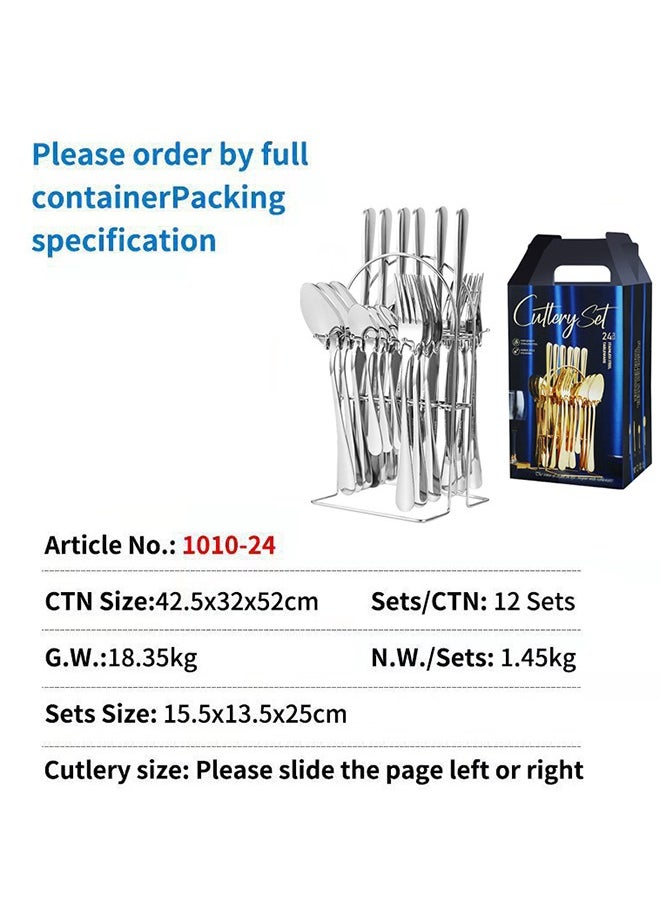 24-Piece Stainless Steel Cutlery Set silvery  Set with Storage Holder withComes with gift box