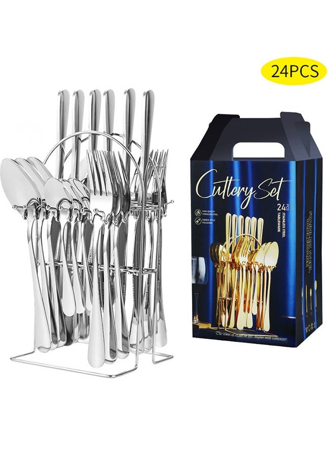 24-Piece Stainless Steel Cutlery Set silvery  Set with Storage Holder withComes with gift box