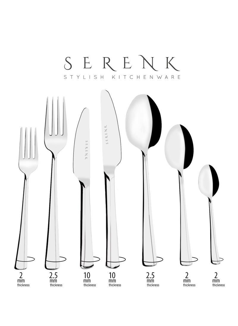 Serenk Paris 24-Piece Stainless Steel Cutlery Set - Durable Spoons and Forks for Everyday Use, Elegant Kitchen and Dining Set