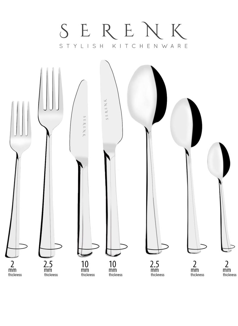 Serenk Paris 42-Piece 18/10 Stainless Steel Cutlery Set - Polished Finish, Durable Forks, Spoons and Knives