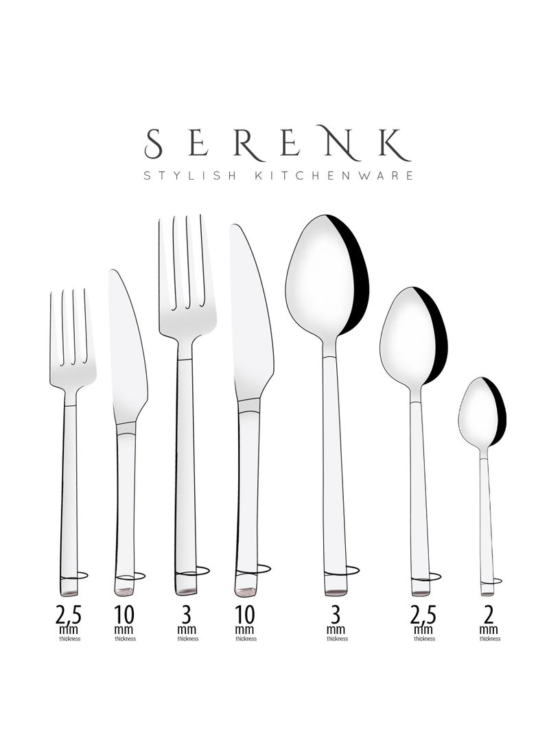 Serenk Barcelona 24-Piece Premium 18/10 Stainless Steel Cutlery Set - Sleek, Durable Flatware for Modern Dining