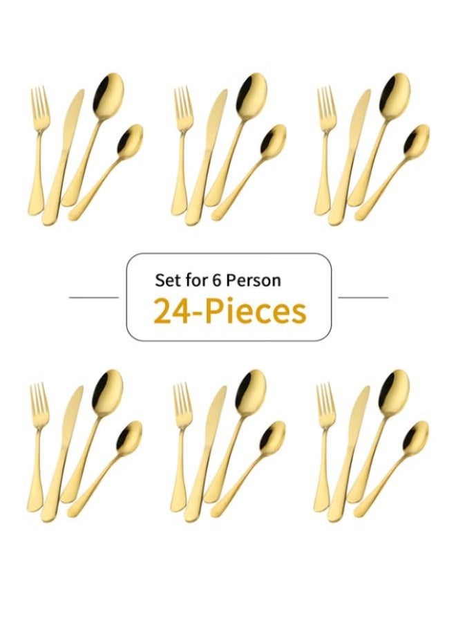 24-Piece Stainless Steel Cutlery Set Golden Kitchen Utensils Set Tableware Set For Home Kitchen Restaurant Hotel Gatherings Picnic Dining