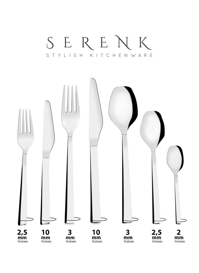 Serenk New York 24-Piece Premium 18/10 Stainless Steel Cutlery Set – Sleek, Polished Flatware for Everyday and Formal Dining